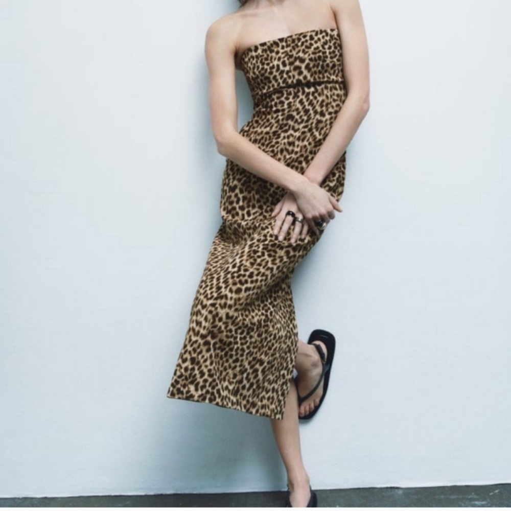 Zara Leonard Printed Strapless Long Dress Sz-S